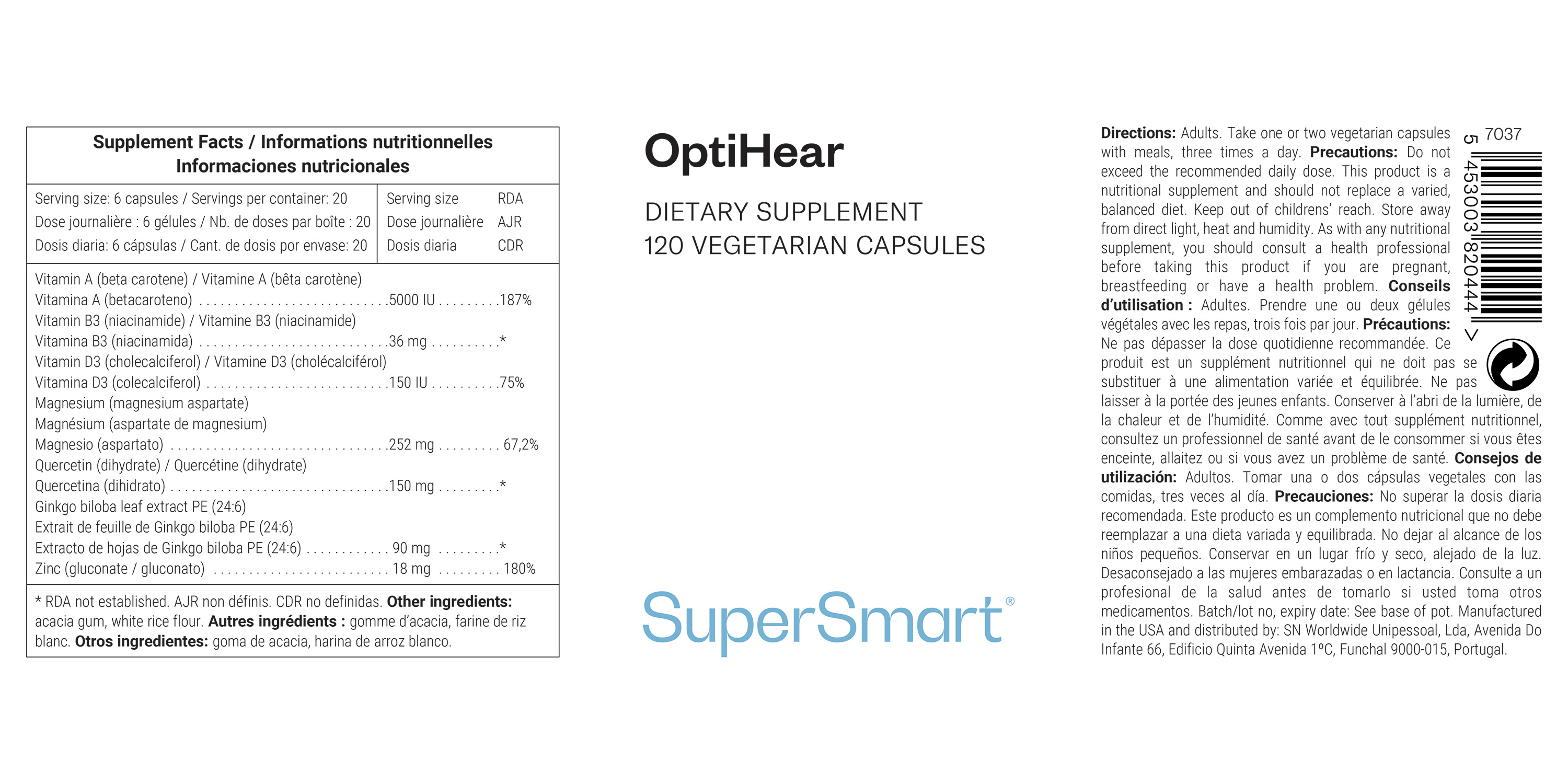 Optihear suplemento alimentar, saúde do ouvido interno