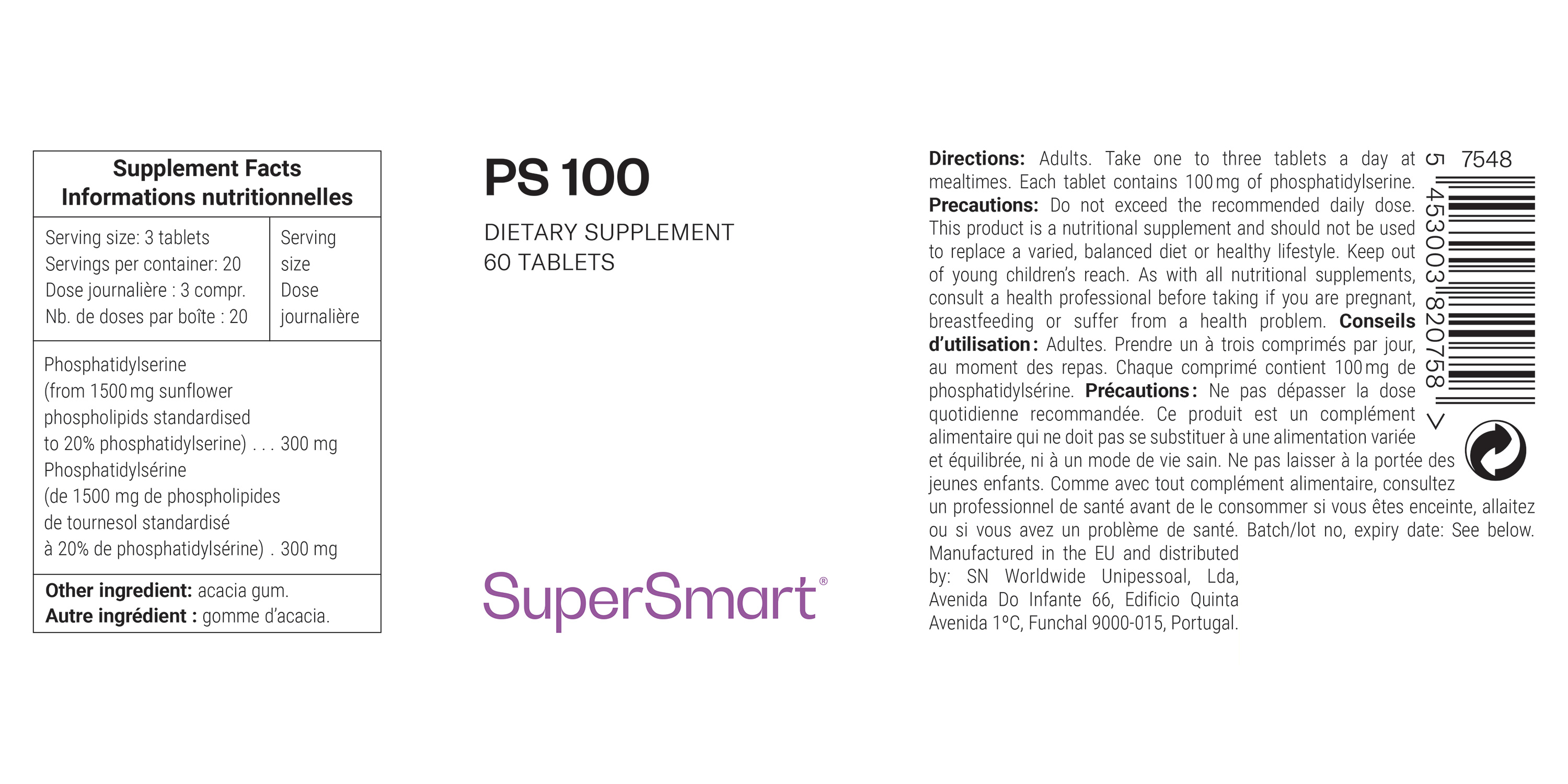 PS 100, fosfatidilserina, suplemento alimentar para o cérebro