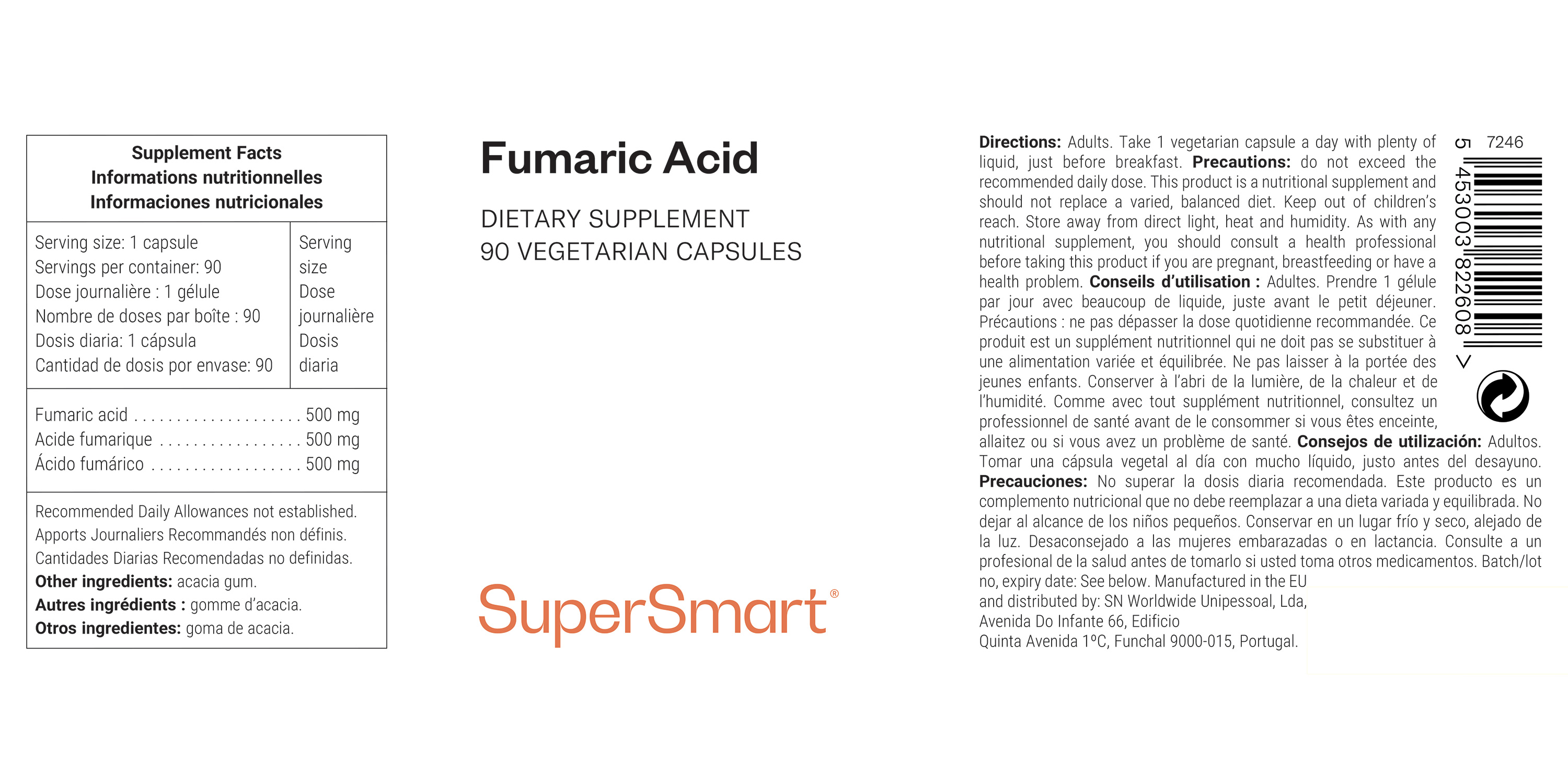 Complemento alimenticio de ácido fumárico, de máxima potencia