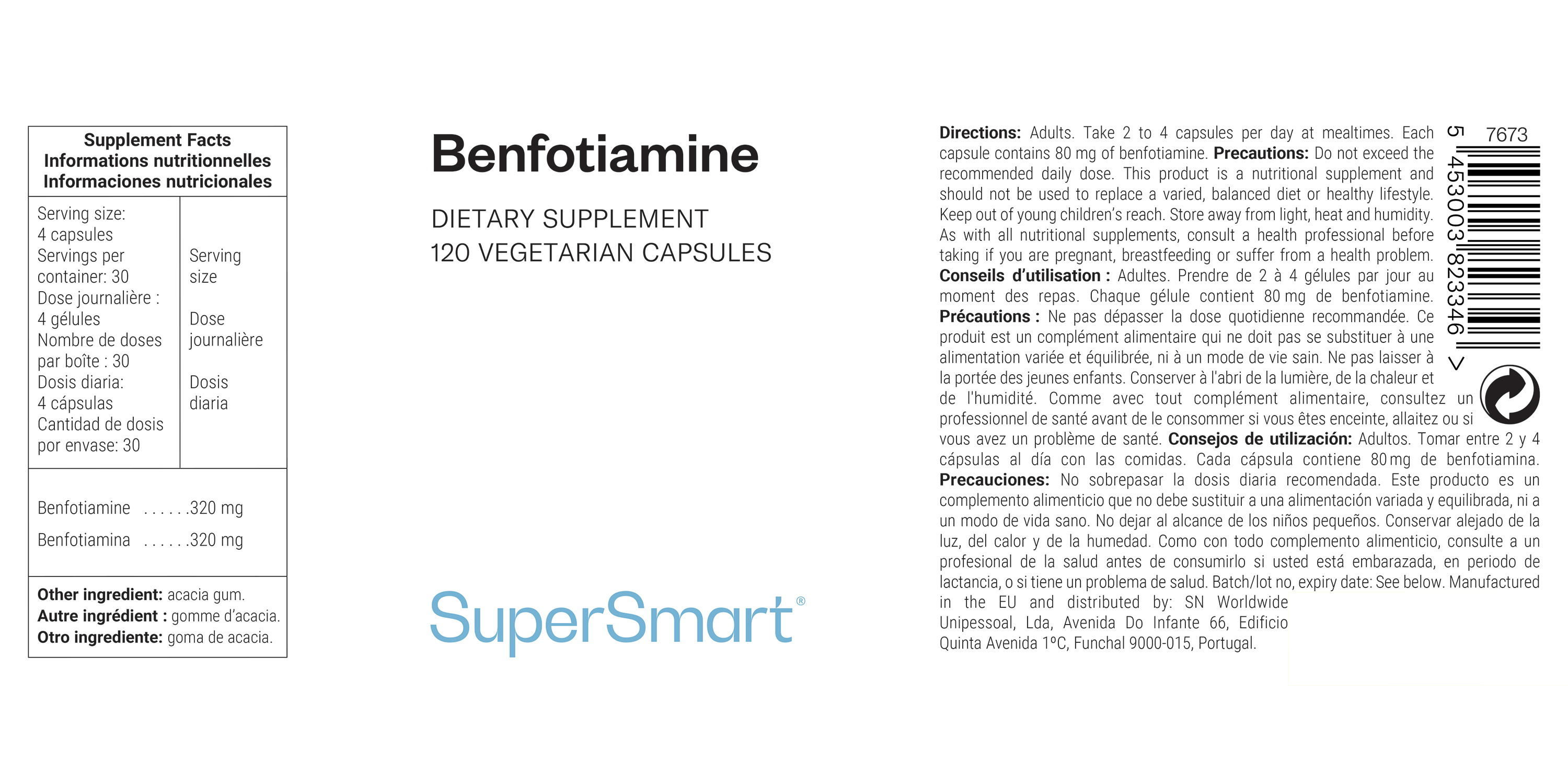 Complemento alimenticio a base de benfotiamina, contribuye al control de la glucemia