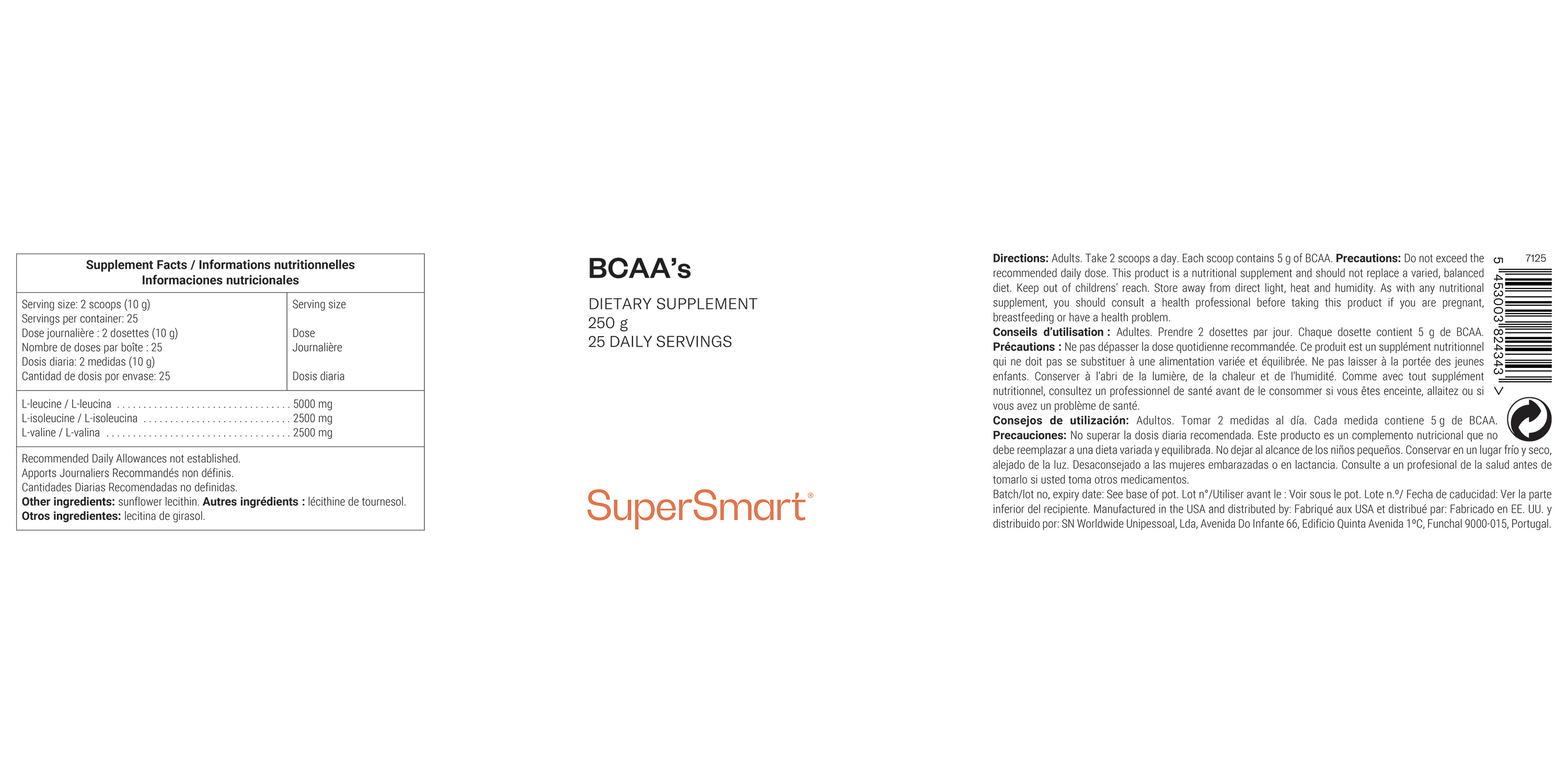 Suplemento dietético de BCAA comercializado por Supersmart