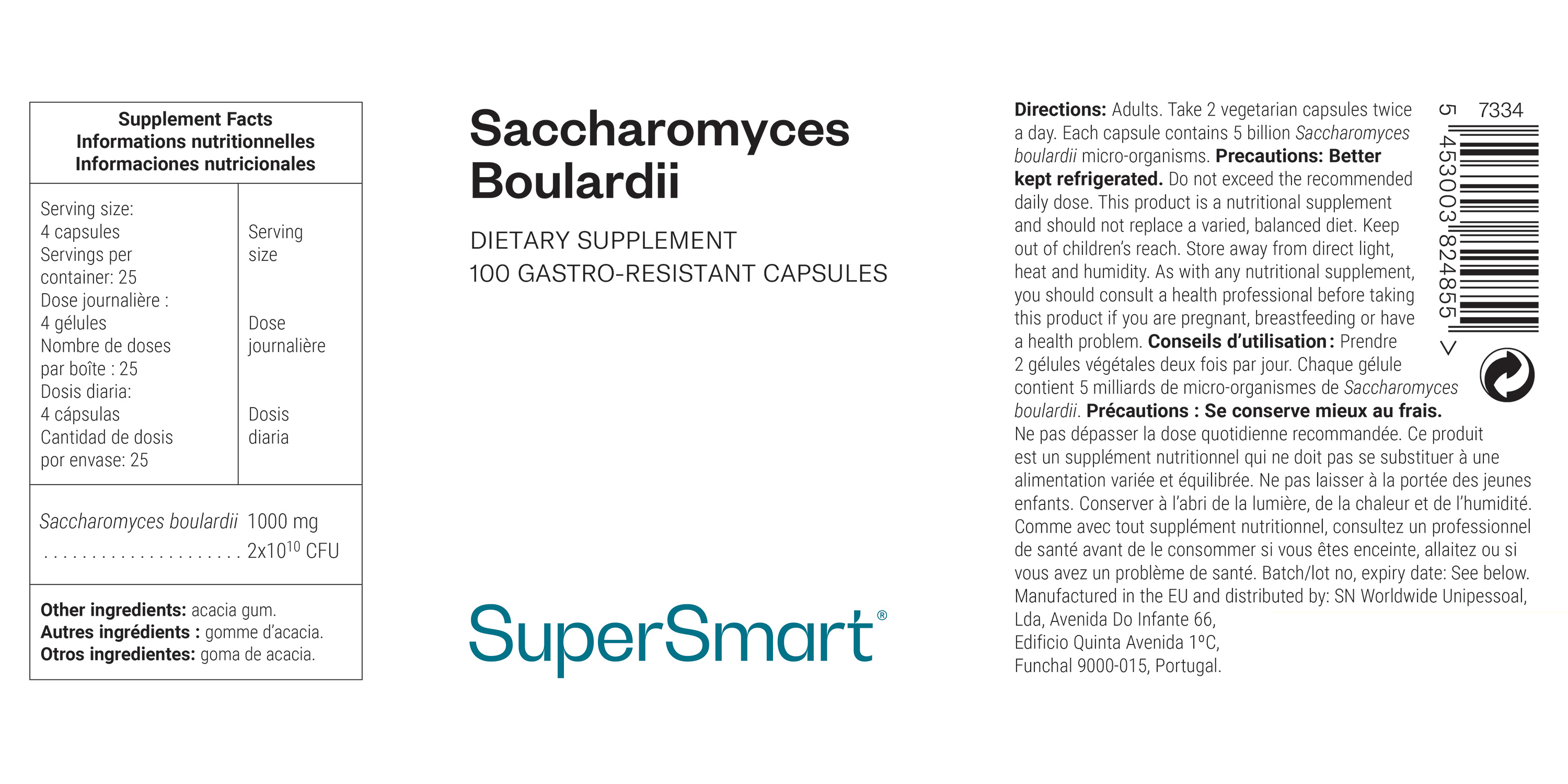 Complemento alimenticio de Saccharomyces boulardii