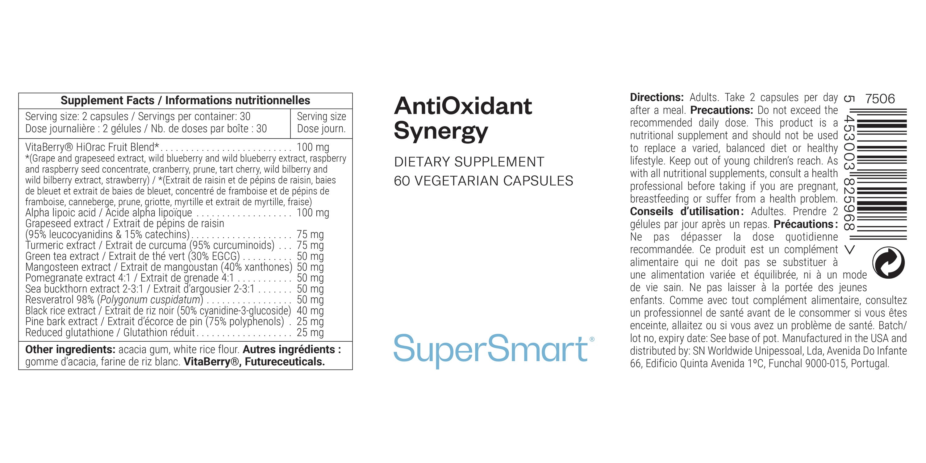 Complemento nuticional de varios antioxidantes 