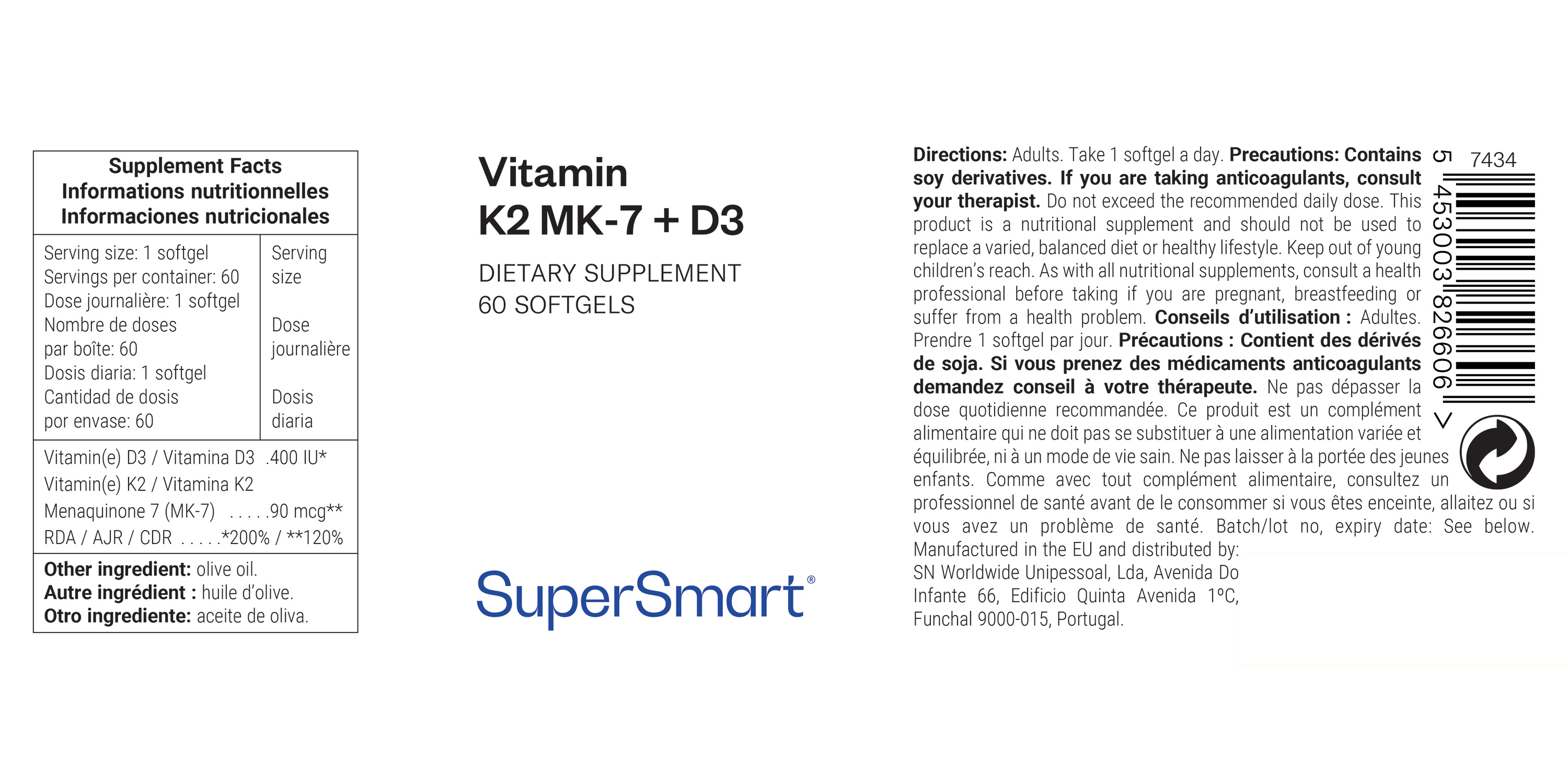 MK-7 90 mcg + Vitamin D3 Supplement