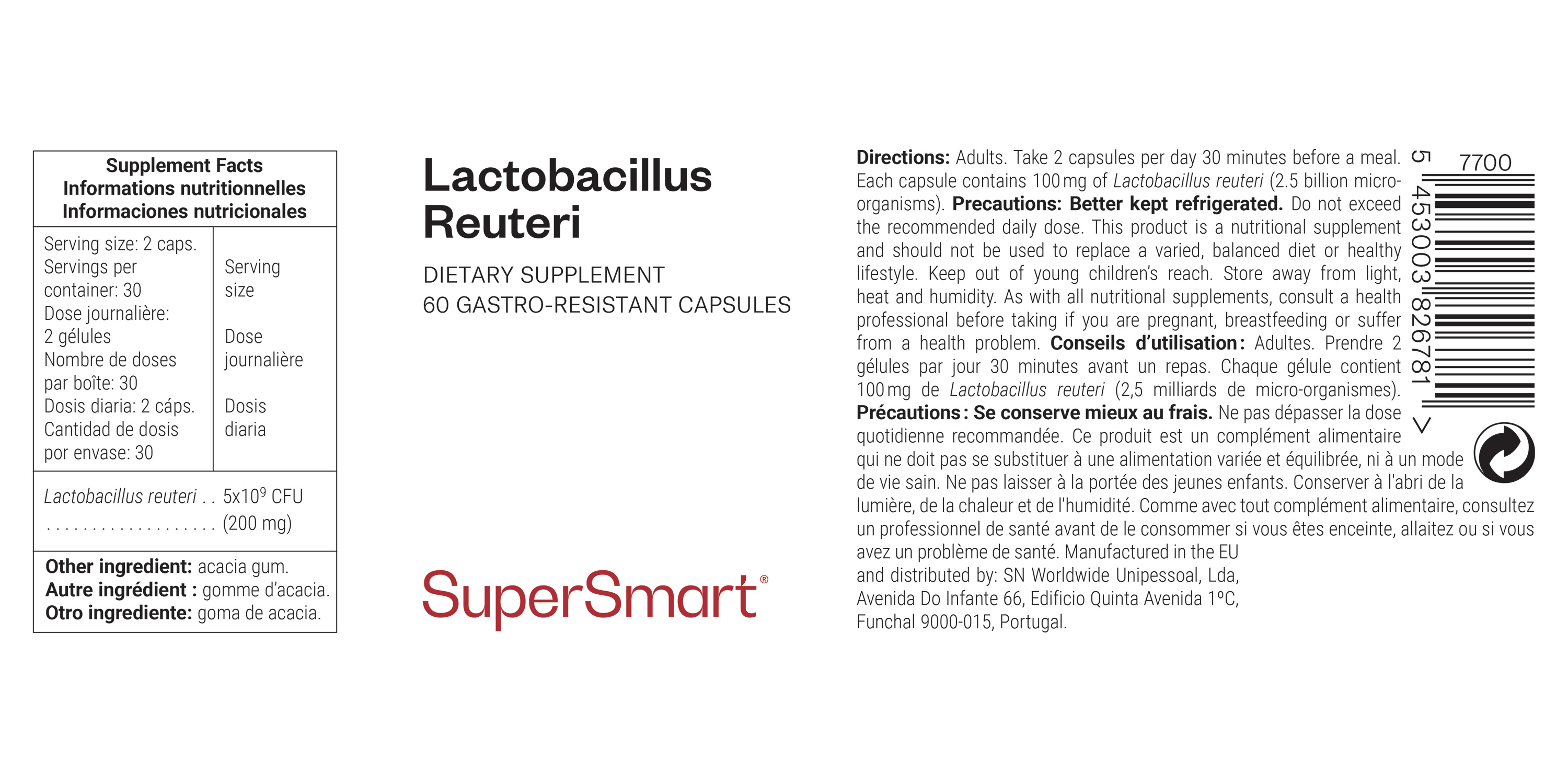 Complemento probiótico Lactobacillus reuteri para el corazón y la digestión 