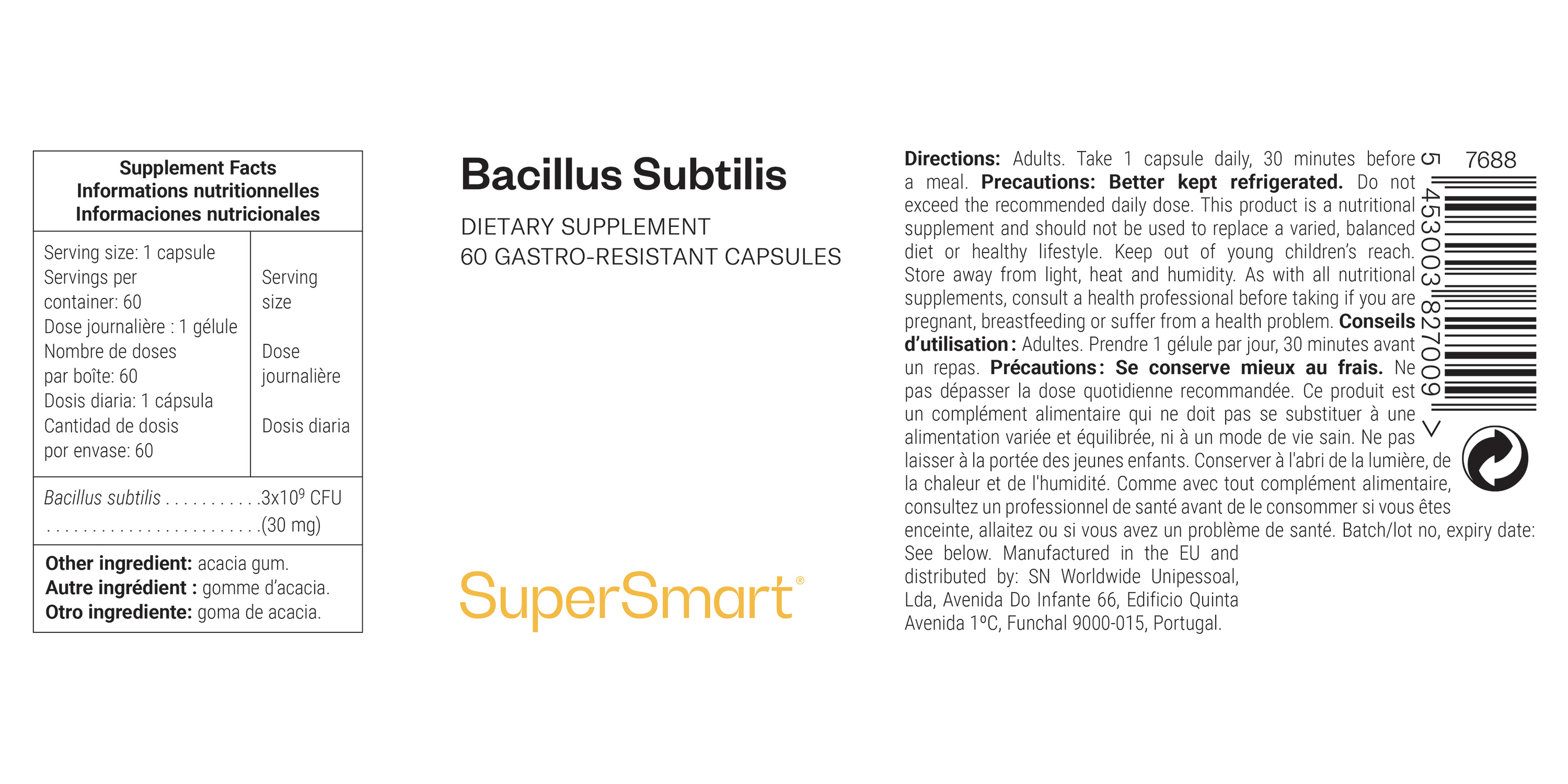 Complemento alimenticio probiótico de Bacillus subtilis