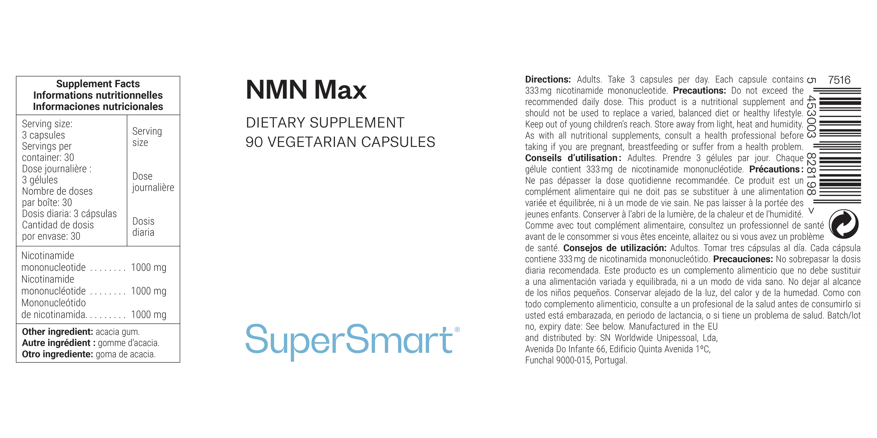 Voedingssupplement op basis van NMN (nicotinamide-mononucleotide) 