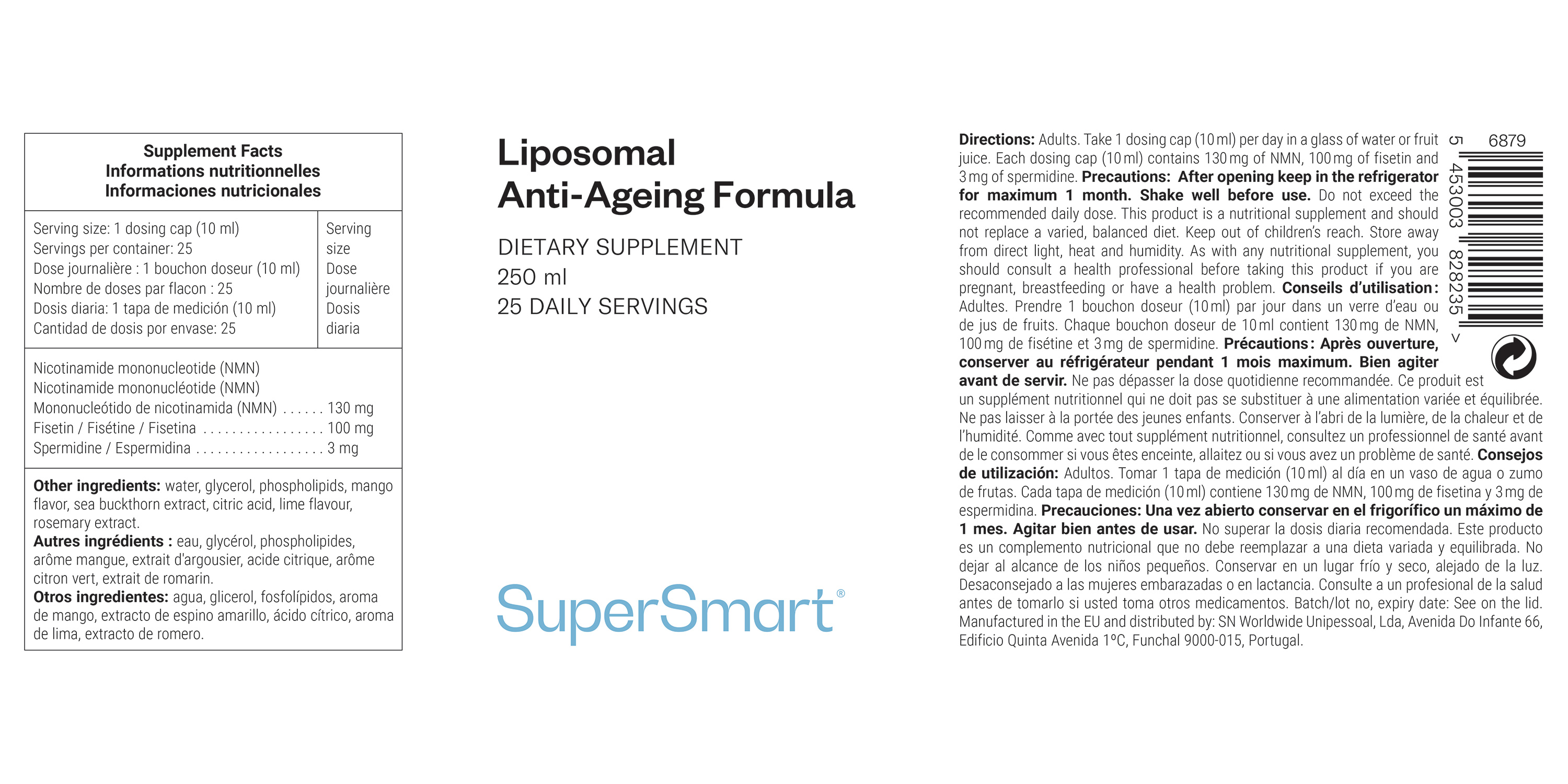 Complemento alimenticio antienvejecimiento con NMN liposomal