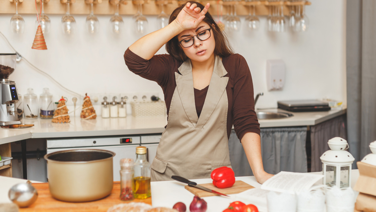 Anaemic woman in the kitchen